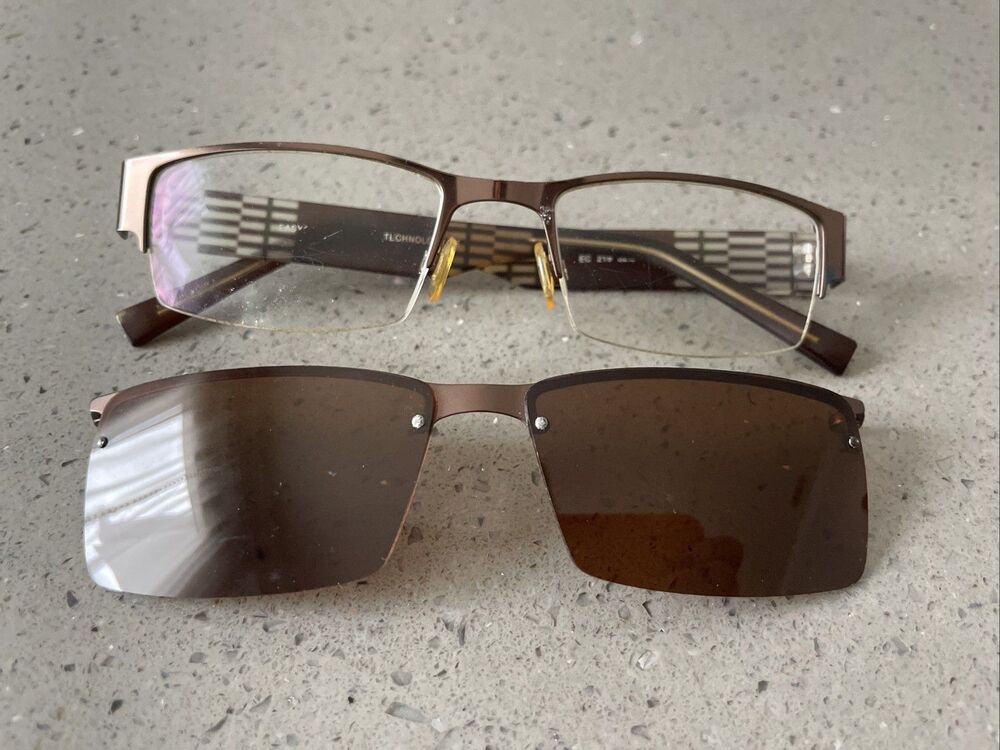 Easy Clip EC 219 Brown Eyeglasses Frames ONLY 52-19-140 10 w clip on rectangle